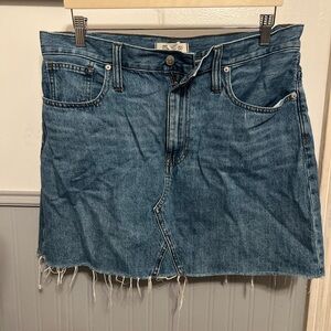Madewell Rigid Denim A-Line Mini Skirt in “Lakeline”